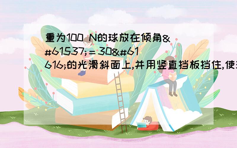 重为100 N的球放在倾角＝30的光滑斜面上,并用竖直挡板挡住,使球静止,若缓慢改变挡板