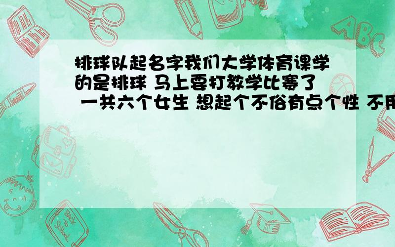 排球队起名字我们大学体育课学的是排球 马上要打教学比赛了 一共六个女生 想起个不俗有点个性 不用特拉风的队名