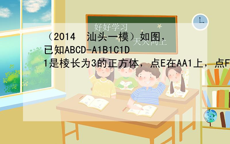 （2014•汕头一模）如图，已知ABCD-A1B1C1D1是棱长为3的正方体，点E在AA1上，点F在CC1上，且AE=F