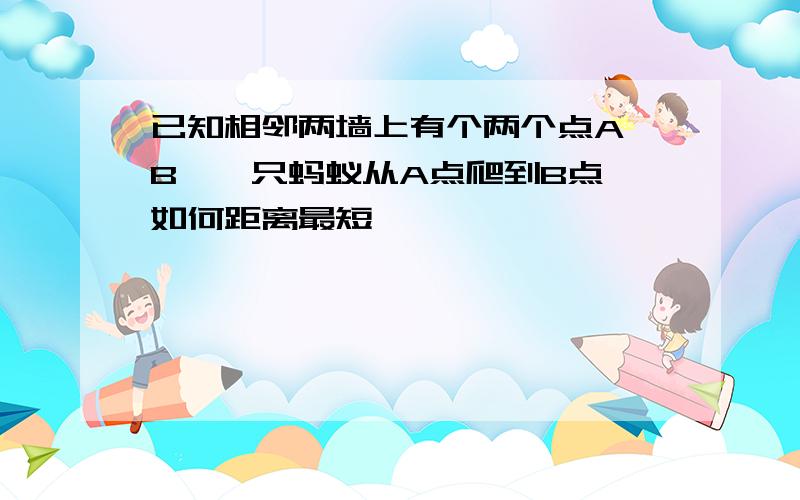 已知相邻两墙上有个两个点A,B,一只蚂蚁从A点爬到B点,如何距离最短