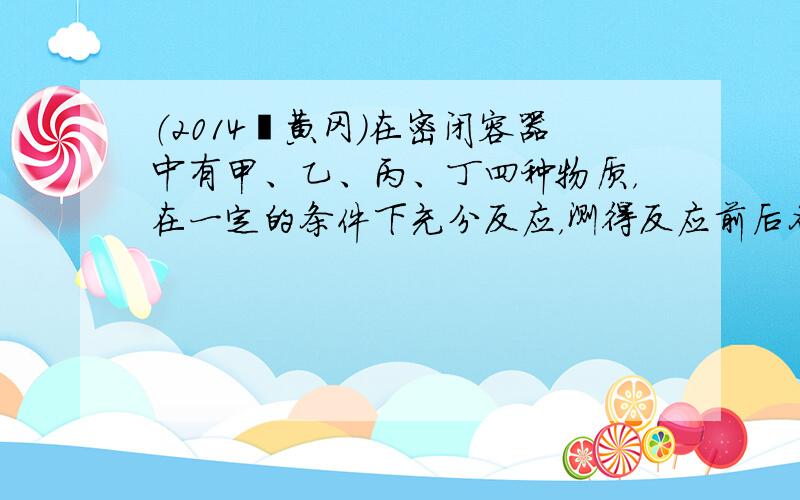 （2014•黄冈）在密闭容器中有甲、乙、丙、丁四种物质，在一定的条件下充分反应，测得反应前后各物质的质量分数如图所示，下