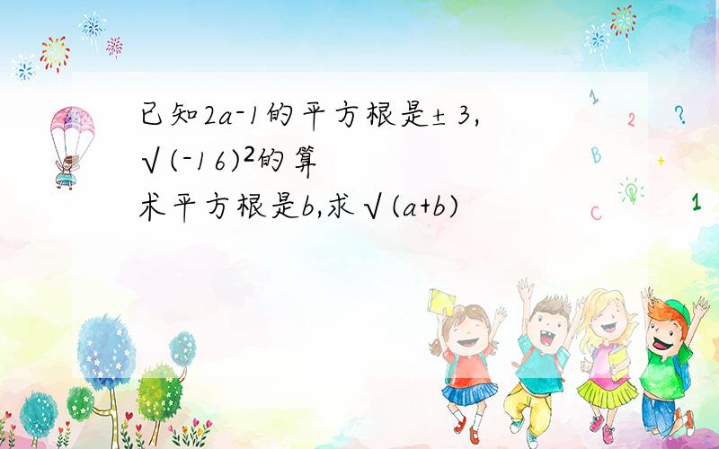 已知2a-1的平方根是±3,√(-16)²的算术平方根是b,求√(a+b)