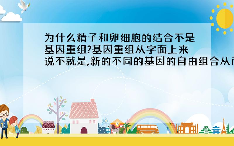 为什么精子和卵细胞的结合不是基因重组?基因重组从字面上来说不就是,新的不同的基因的自由组合从而形成一套新的基因型吗,而且