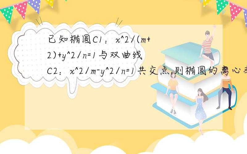 已知椭圆C1：x^2/(m+2)+y^2/n=1与双曲线C2：x^2/m-y^2/n=1共交点,则椭圆的离心率范围为