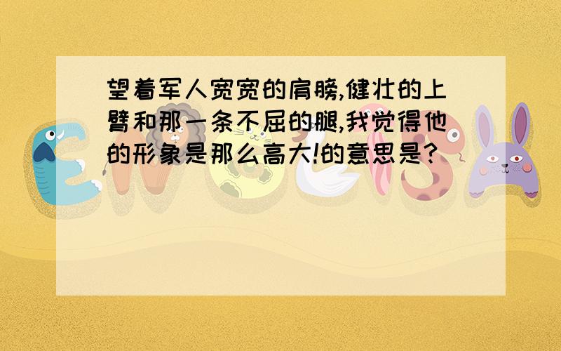 望着军人宽宽的肩膀,健壮的上臂和那一条不屈的腿,我觉得他的形象是那么高大!的意思是?