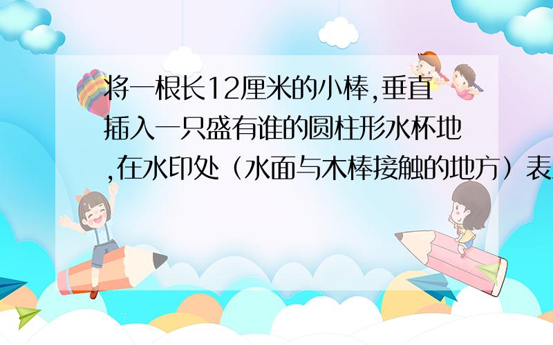 将一根长12厘米的小棒,垂直插入一只盛有谁的圆柱形水杯地,在水印处（水面与木棒接触的地方）表上记号.