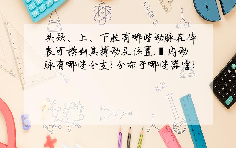 头颈、上、下肢有哪些动脉在体表可摸到其搏动及位置.髂内动脉有哪些分支?分布于哪些器官?