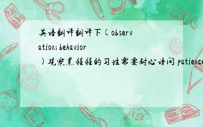 英语翻译翻译下(observation;behavior)观察黑猩猩的习性需要耐心请问 patience 前面不要加th