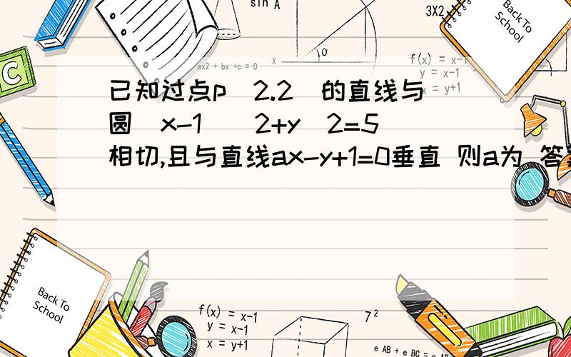 已知过点p(2.2)的直线与圆(x-1)^2+y^2=5相切,且与直线ax-y+1=0垂直 则a为 答案说p点为切点,是