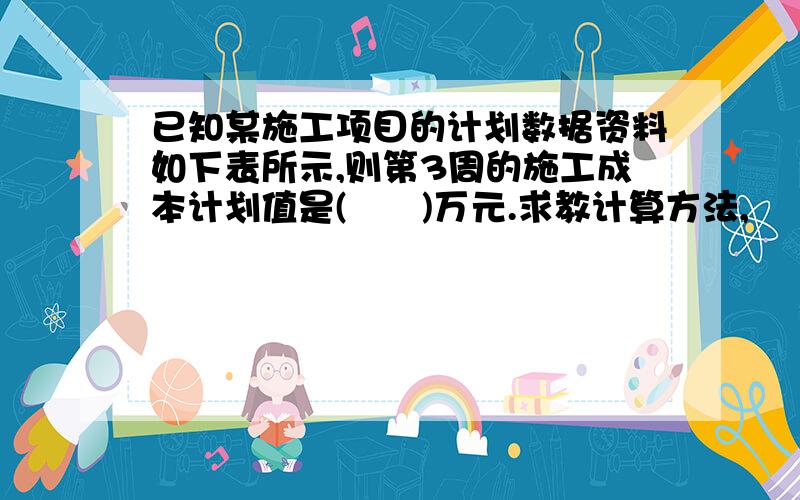 已知某施工项目的计划数据资料如下表所示,则第3周的施工成本计划值是(　　)万元.求教计算方法,