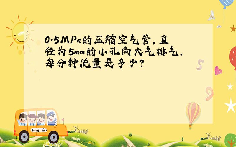 0.5MPa的压缩空气管,直径为5mm的小孔向大气排气,每分钟流量是多少?