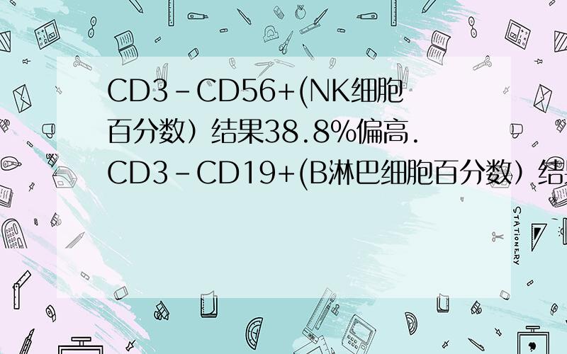 CD3-CD56+(NK细胞百分数）结果38.8%偏高.CD3-CD19+(B淋巴细胞百分数）结果6.1%偏低 怎么办