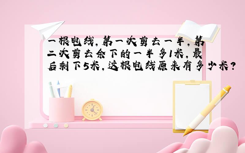 一根电线,第一次剪去一半,第二次剪去余下的一半多1米,最后剩下5米,这根电线原来有多少米?