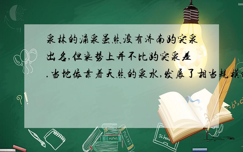 泉林的涌泉虽然没有济南趵突泉出名,但气势上并不比趵突泉差.当地依靠着天然的泉水,发展了相当规模的中