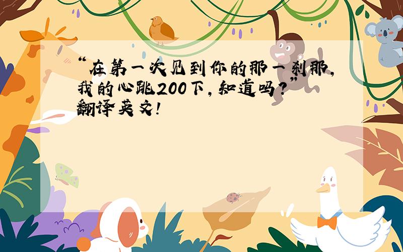 “在第一次见到你的那一刹那,我的心跳200下,知道吗?”翻译英文!