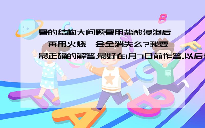 骨的结构大问题骨用盐酸浸泡后,再用火烧,会全消失么?我要最正确的解答.最好在1月7日前作答。以后也可以