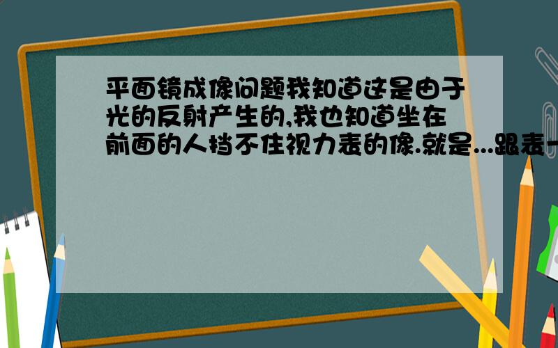 平面镜成像问题我知道这是由于光的反射产生的,我也知道坐在前面的人挡不住视力表的像.就是...跟表一样,那个字母“E”在平