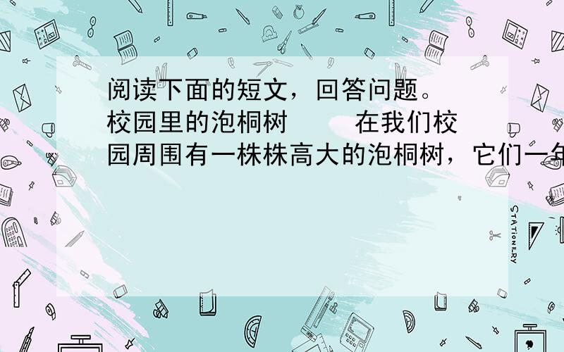 阅读下面的短文，回答问题。 校园里的泡桐树 　　在我们校园周围有一株株高大的泡桐树，它们一年四季默默无闻地为我们奉献着。