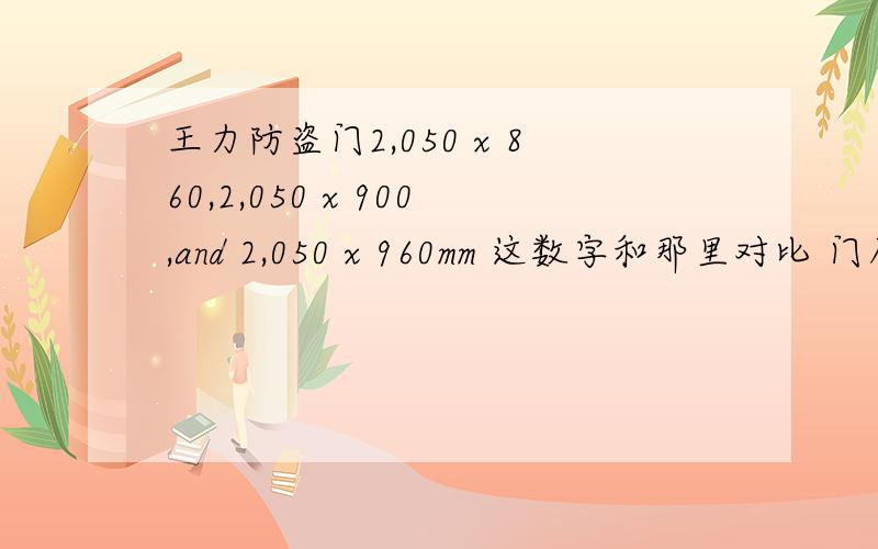 王力防盗门2,050 x 860,2,050 x 900,and 2,050 x 960mm 这数字和那里对比 门扇或门