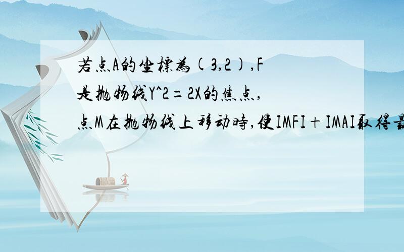 若点A的坐标为(3,2),F是抛物线Y^2=2X的焦点,点M在抛物线上移动时,使IMFI+IMAI取得最小值的点M的坐标