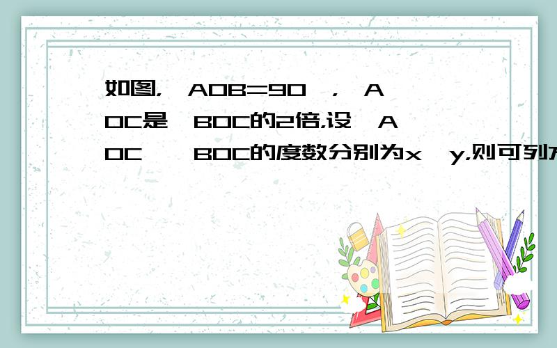 如图，∠AOB=90°，∠AOC是∠BOC的2倍，设∠AOC、∠BOC的度数分别为x、y，则可列方程组（　　）