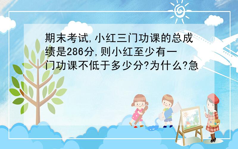 期末考试,小红三门功课的总成绩是286分,则小红至少有一门功课不低于多少分?为什么?急