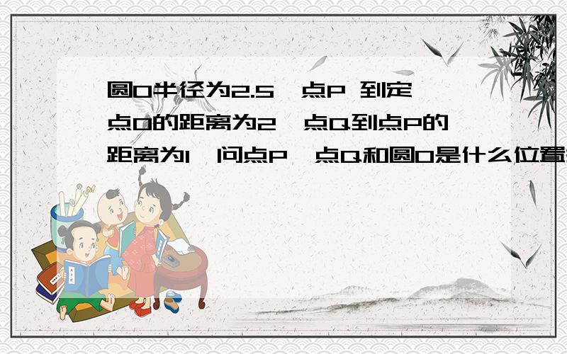 圆O半径为2.5,点P 到定点O的距离为2,点Q到点P的距离为1,问点P、点Q和圆O是什么位置关系?为什么?