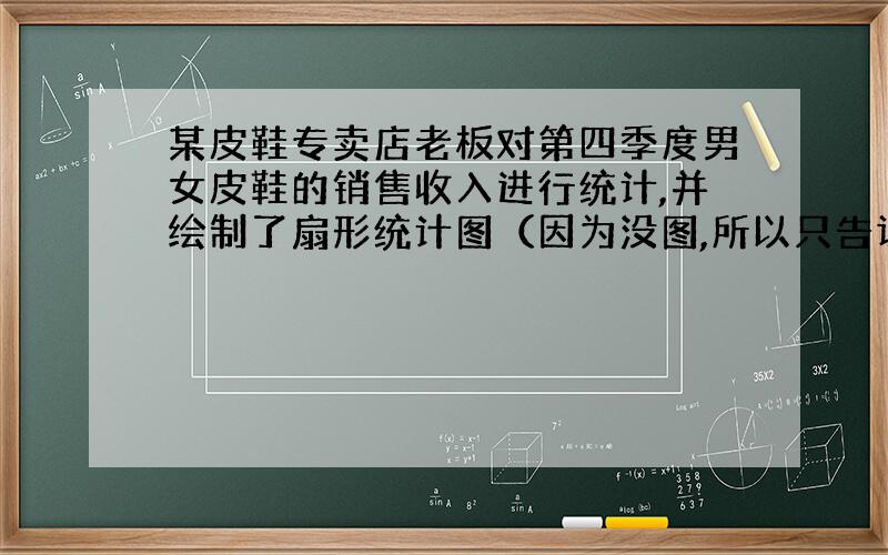 某皮鞋专卖店老板对第四季度男女皮鞋的销售收入进行统计,并绘制了扇形统计图（因为没图,所以只告诉数据：十月份25%,十一月