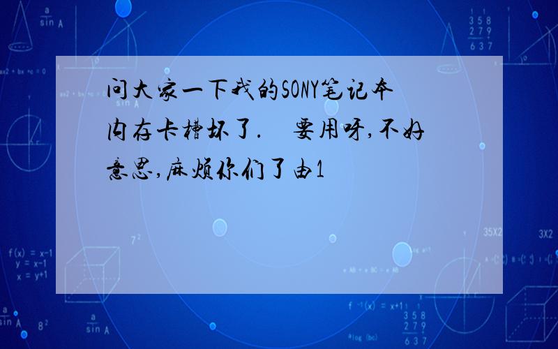 问大家一下我的SONY笔记本内存卡槽坏了.　要用呀,不好意思,麻烦你们了由1