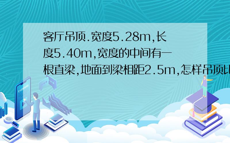 客厅吊顶.宽度5.28m,长度5.40m,宽度的中间有一根直梁,地面到梁相距2.5m,怎样吊顶比较好看