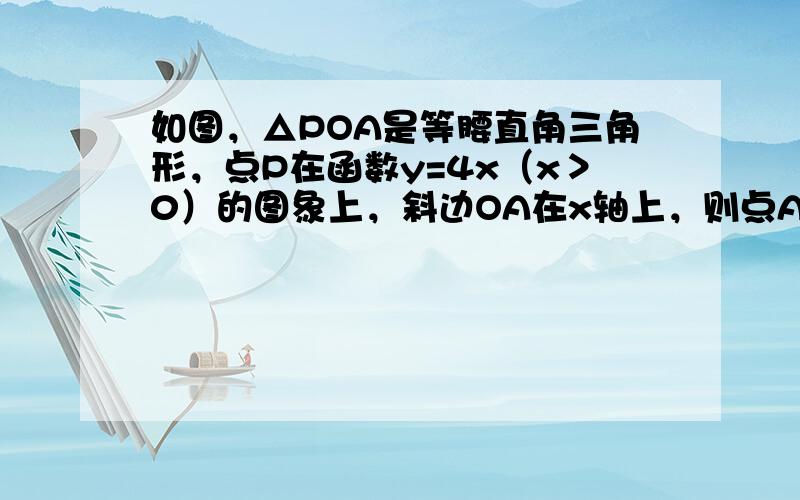 如图，△POA是等腰直角三角形，点P在函数y=4x（x＞0）的图象上，斜边OA在x轴上，则点A的坐标是______．