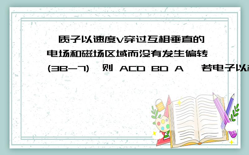 一质子以速度V穿过互相垂直的电场和磁场区域而没有发生偏转(3B-7),则 ACD BD A、 若电子以相同速度V射入