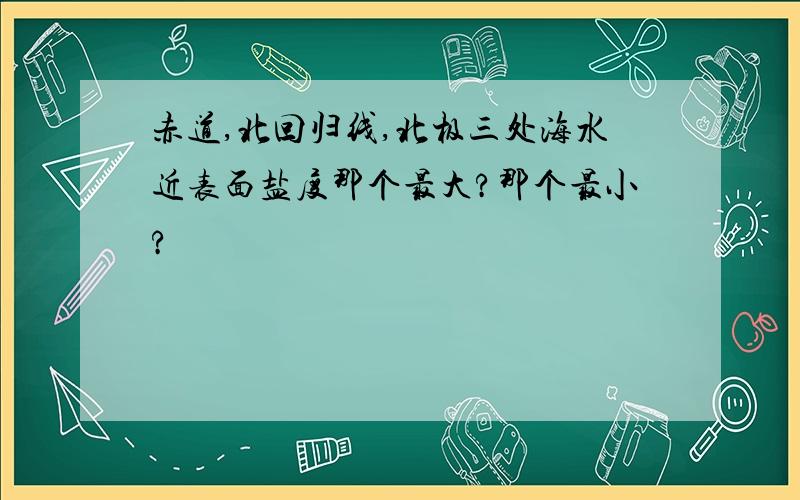 赤道,北回归线,北极三处海水近表面盐度那个最大?那个最小?