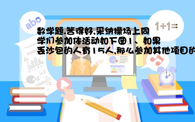 数学题.答得好,采纳操场上同学们参加体活动如下图1、如果丢沙包的人有15人,那么参加其他项目的人各有多少人?2、打羽毛球