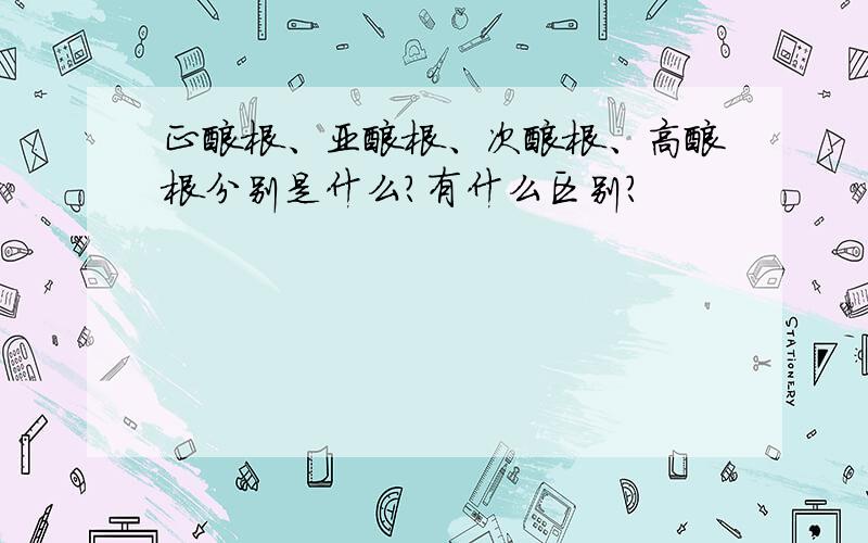 正酸根、亚酸根、次酸根、高酸根分别是什么?有什么区别?