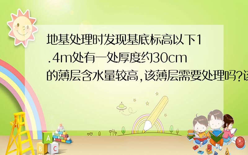 地基处理时发现基底标高以下1.4m处有一处厚度约30cm的薄层含水量较高,该薄层需要处理吗?该栋楼高11F