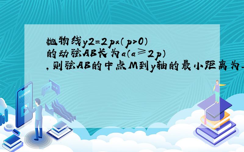 抛物线y2=2px（p＞0）的动弦AB长为a（a≥2p），则弦AB的中点M到y轴的最小距离为______．