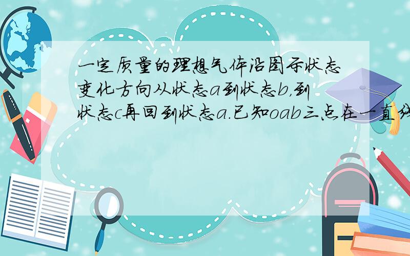 一定质量的理想气体沿图示状态变化方向从状态a到状态b，到状态c再回到状态a．已知oab三点在一直线上．三个状态的体积分别