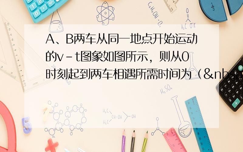 A、B两车从同一地点开始运动的v-t图象如图所示，则从0时刻起到两车相遇所需时间为（   