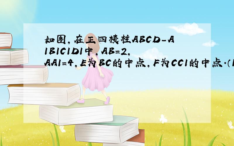 如图，在正四棱柱ABCD-A1B1C1D1中，AB=2，AA1=4，E为BC的中点，F为CC1的中点．（1）求EF与平面