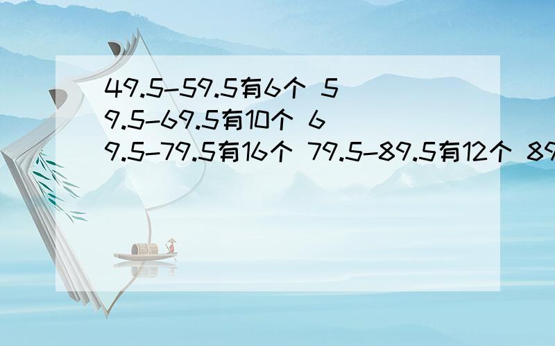 49.5-59.5有6个 59.5-69.5有10个 69.5-79.5有16个 79.5-89.5有12个 89.5-