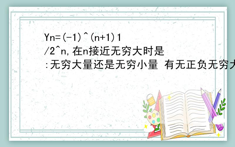 Yn=(-1)^(n+1)1/2^n,在n接近无穷大时是:无穷大量还是无穷小量 有无正负无穷大之分