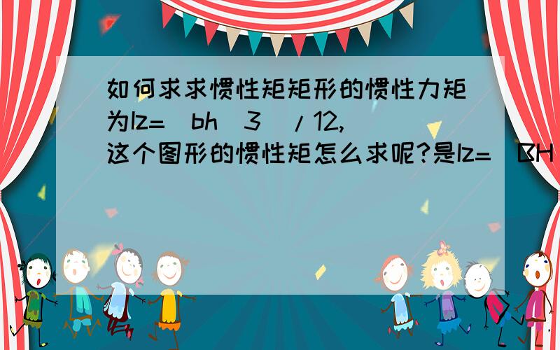 如何求求惯性矩矩形的惯性力矩为Iz=(bh^3)/12,这个图形的惯性矩怎么求呢?是Iz=(BH^3)/12-(bh^3