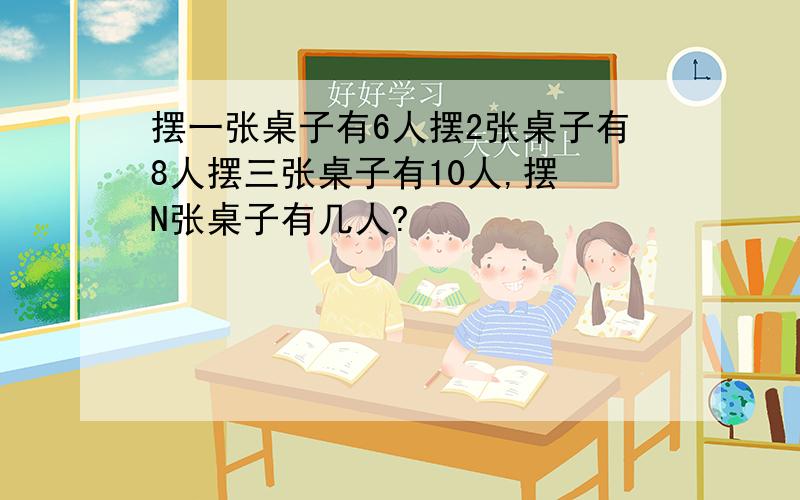 摆一张桌子有6人摆2张桌子有8人摆三张桌子有10人,摆 N张桌子有几人?