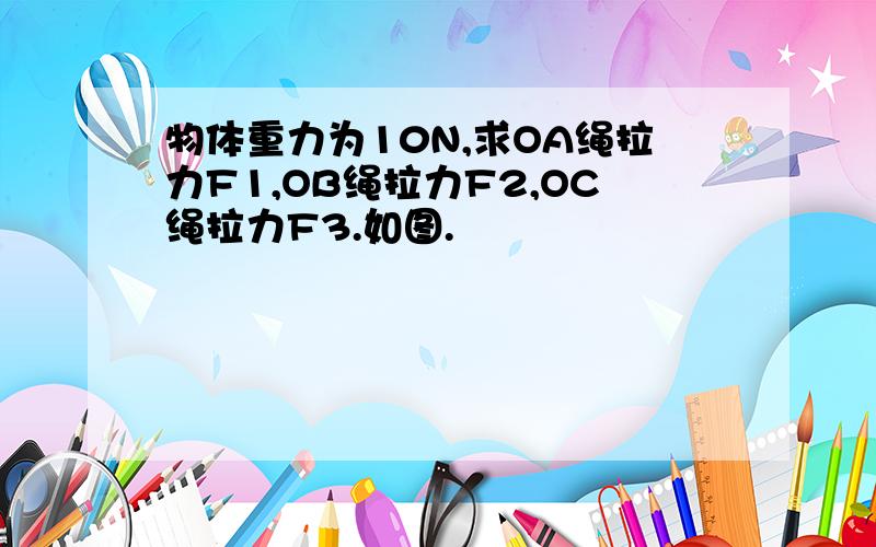 物体重力为10N,求OA绳拉力F1,OB绳拉力F2,OC绳拉力F3.如图.