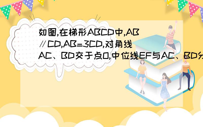 如图,在梯形ABCD中,AB∥CD,AB=3CD,对角线AC、BD交于点O,中位线EF与AC、BD分别交于M、N两点,则