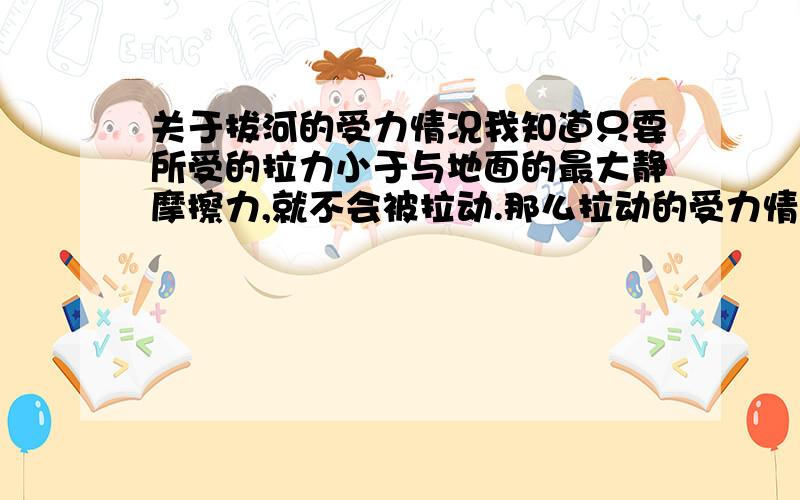 关于拔河的受力情况我知道只要所受的拉力小于与地面的最大静摩擦力,就不会被拉动.那么拉动的受力情况又是怎样的呢?f会大于F