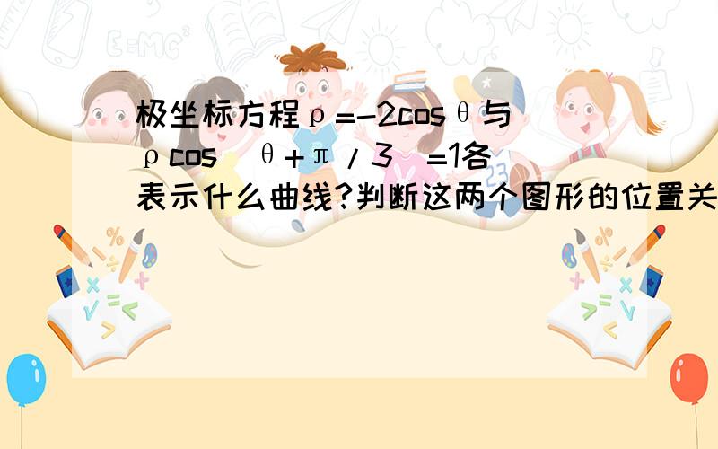 极坐标方程ρ=-2cosθ与ρcos(θ+π/3)=1各表示什么曲线?判断这两个图形的位置关系.