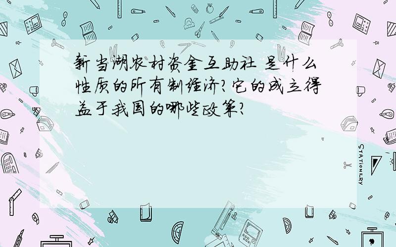 新当湖农村资金互助社 是什么性质的所有制经济?它的成立得益于我国的哪些政策?