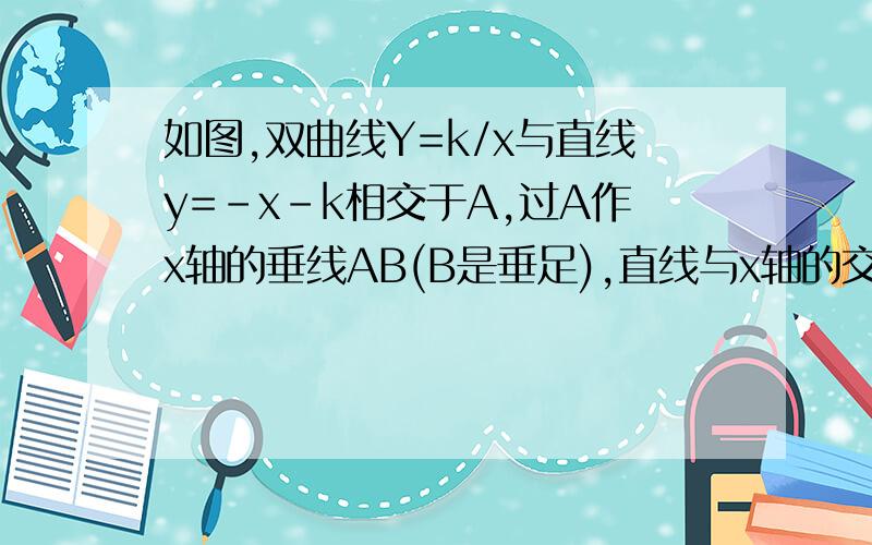 如图,双曲线Y=k/x与直线y=-x-k相交于A,过A作x轴的垂线AB(B是垂足),直线与x轴的交点是C